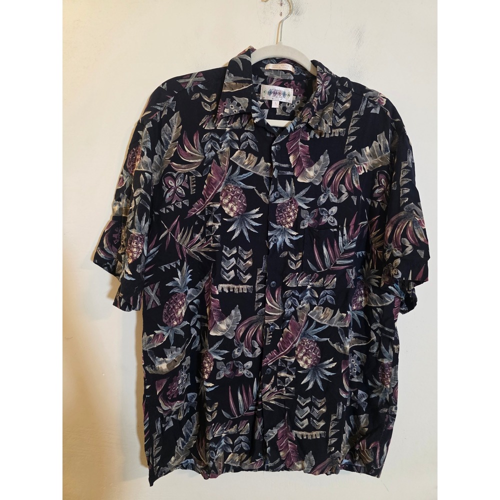 Vintage Campia Moda Mens L Rayon Tropical Pineapple Short Sleeve Button Down
